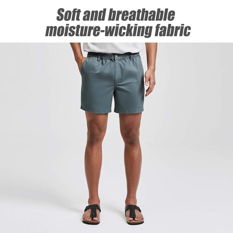 maamgic Men's Classic-fit 5.5" Cotton Casual Shorts Elastic Waistband with Multi-Pocket Daily Wear Walking Summer Outfit Cyan Grey 34 - Image 5